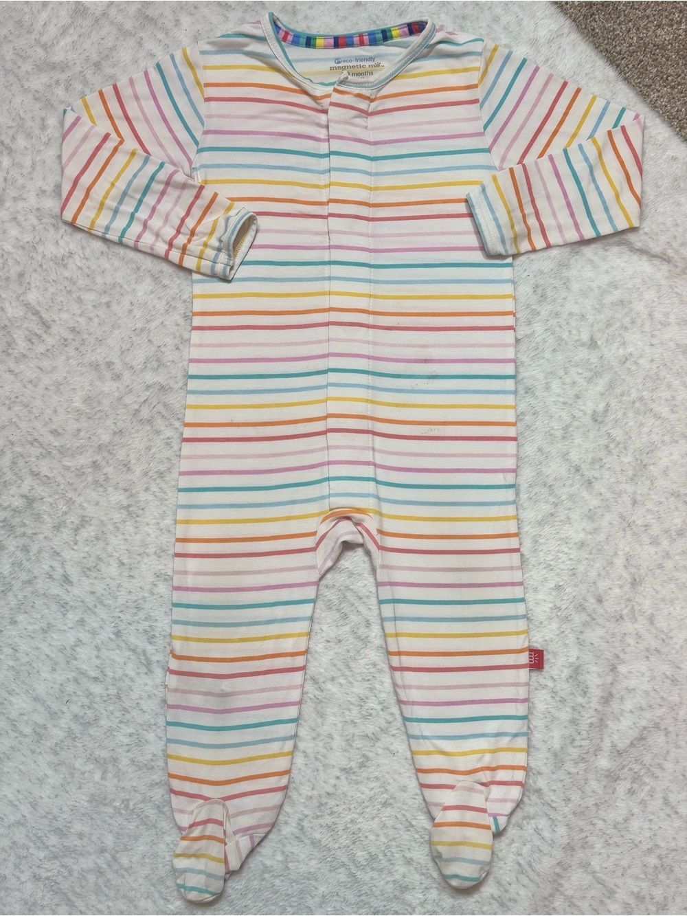 Magnetic Me Rainbow Stripe Footie Sleeper 6-9M Baby Modal Pastel Neutral